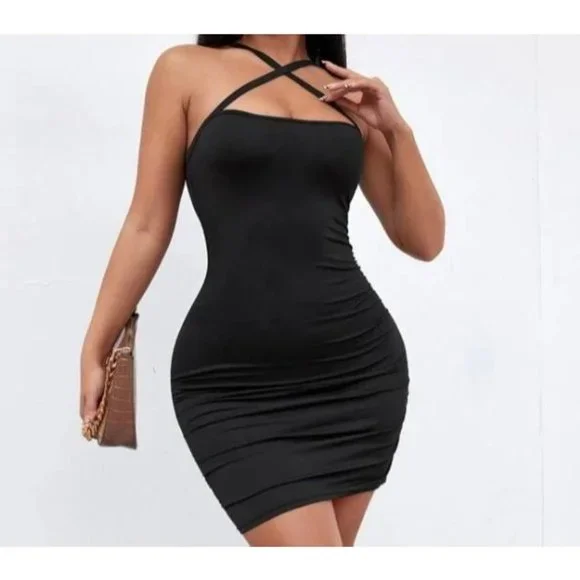 green emerald velvet dress SHEIN PETITE Off Shoulder Tie Front Ruched Bodycon Dress, M1506665, Red,  Petite L: Buy Online at Best Price in Egypt main image 1